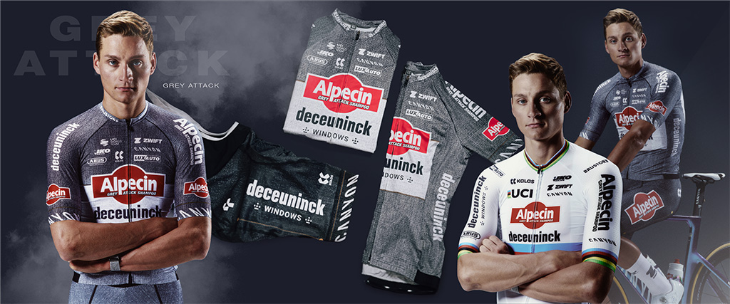 Alpecin-Deceuninck with Grey Attack and Dark Denim kit in Tour de France